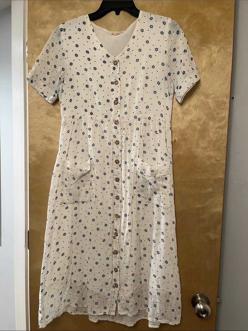 Orange Creek White Dress with Navy Floral Motif